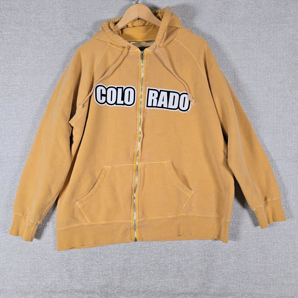 Authentic Pigment Colorado Hoodie Mens Large Yellow‎ Full Zip Cotton Sweatshirt